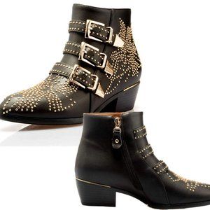 New Comfity Black Leather Booties Gold Rivets Studs 7.5 Boots